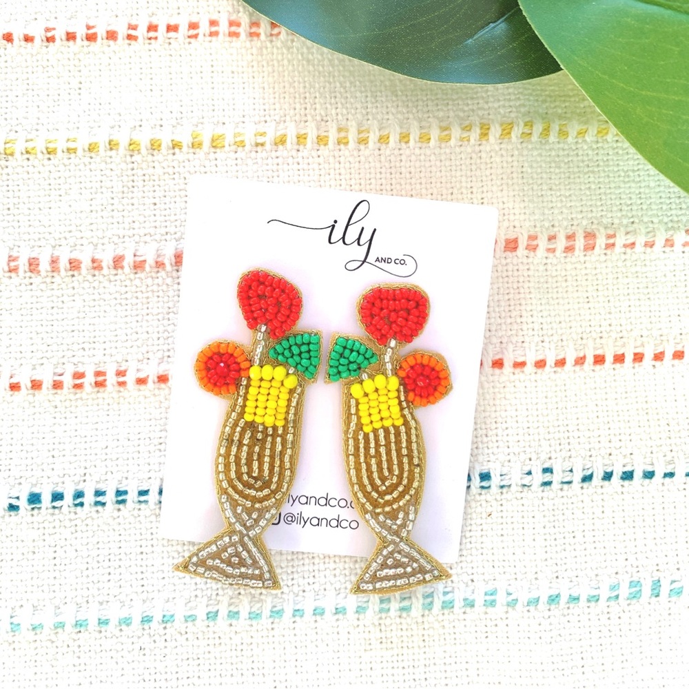 New Beaded Cocktail Drink Earrings | Dangle | Lightweight | Statement Earrings